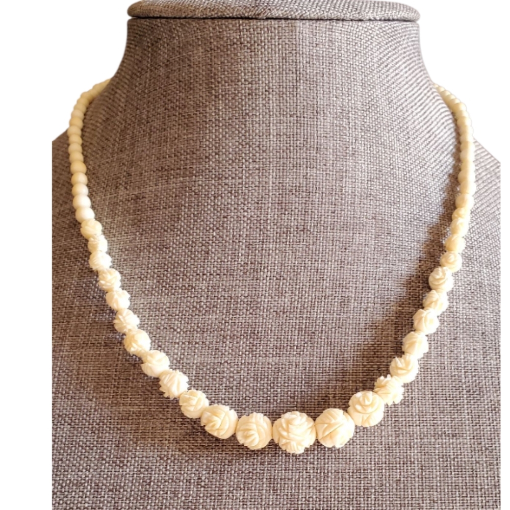 Antique Carved Roses Necklace